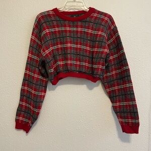 Club Room Red Plaid Cropped Knit Sweater